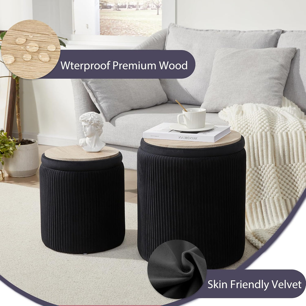 Royal Windsor Round Ottoman with Storage Set of 2, Storage Vanity Stool