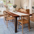 Devoko 6 Person Acacia Wood Dining Table for Kitchen, Walnut Brown