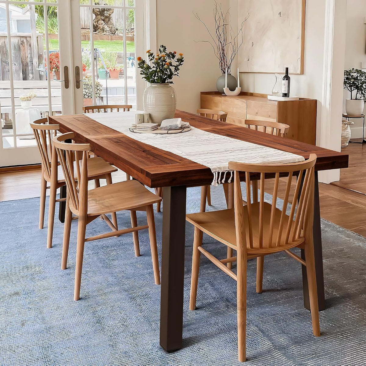 Devoko 6 Person Acacia Wood Dining Table for Kitchen, Walnut Brown