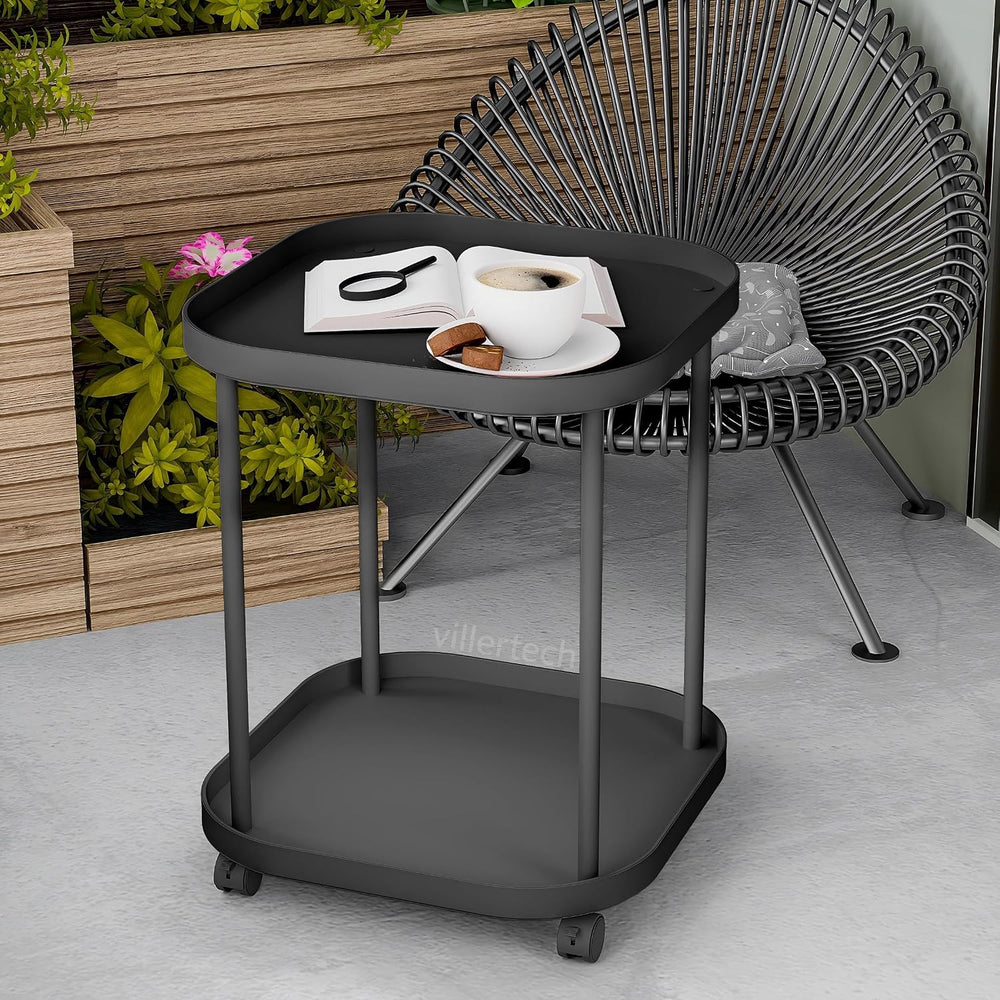 Side Table with Wheels, 2-Tier End Table Small Night Stand