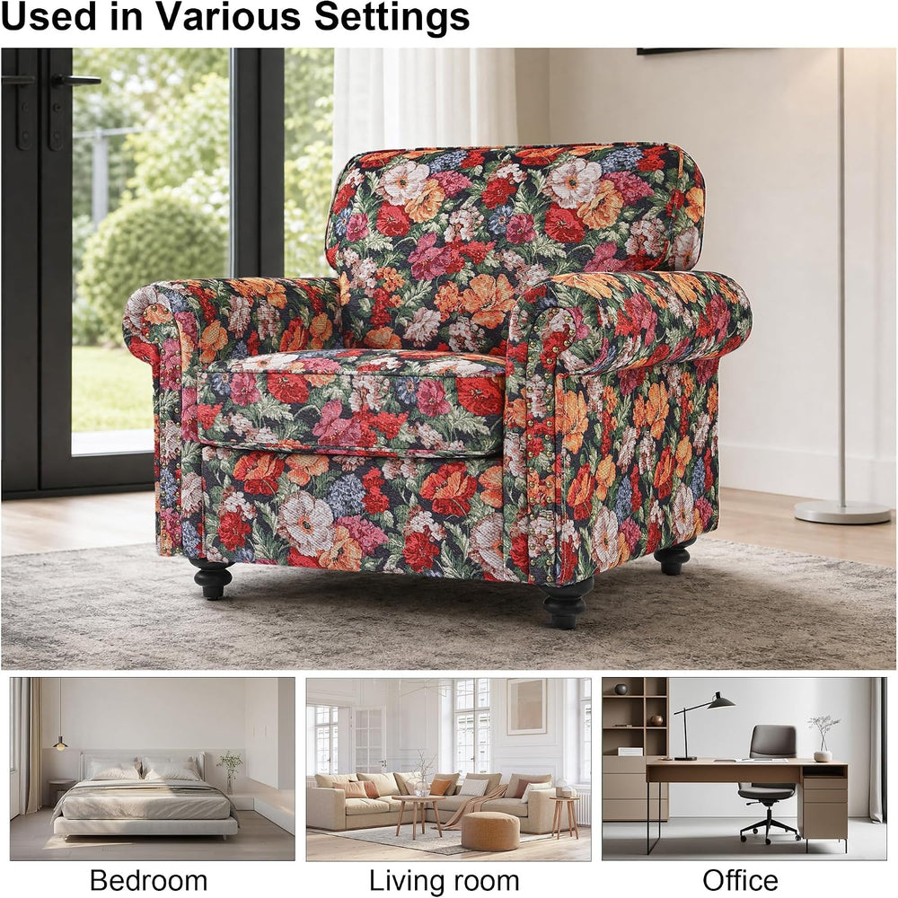 Folral Accent Chair, Comfy Reading Armchair, Black