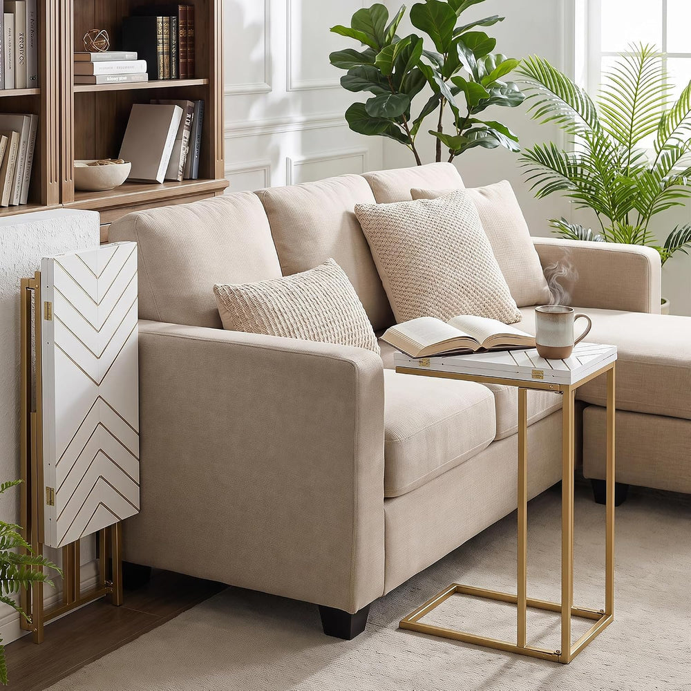Folding C Shaped Side Table, Expandable TV Tray Table with Flip Top