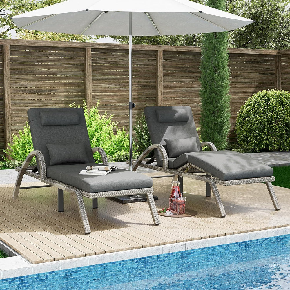 MEISSALIVVE Outdoor Lounge Chairs Set of 2, Patio Chaise Loungers with Adjust...