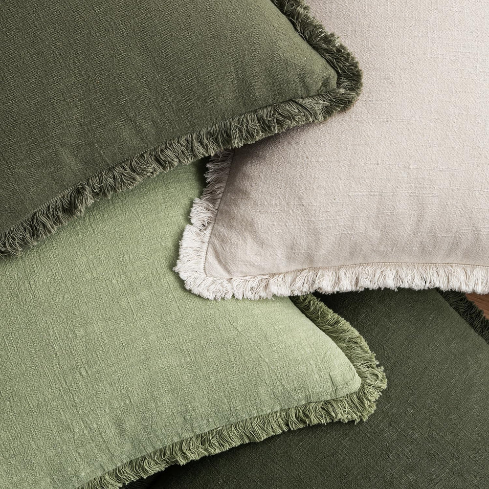 MIULEE Fall Linen Fringe Pillow Covers Set of 4 18x18 Beige/Sage Green