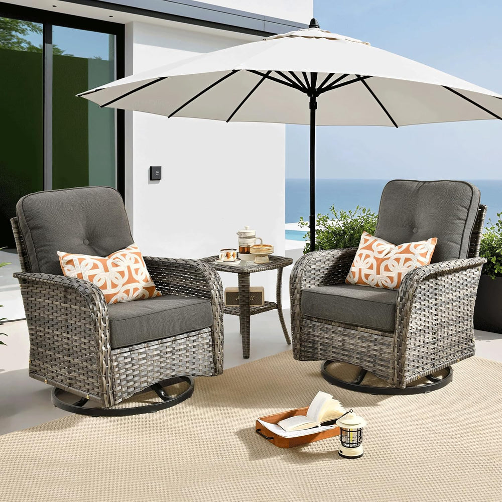 ovios 3 Pieces Patio Furniture Set, Outdoor Wicker Sofa with Swivel Glider Ch...