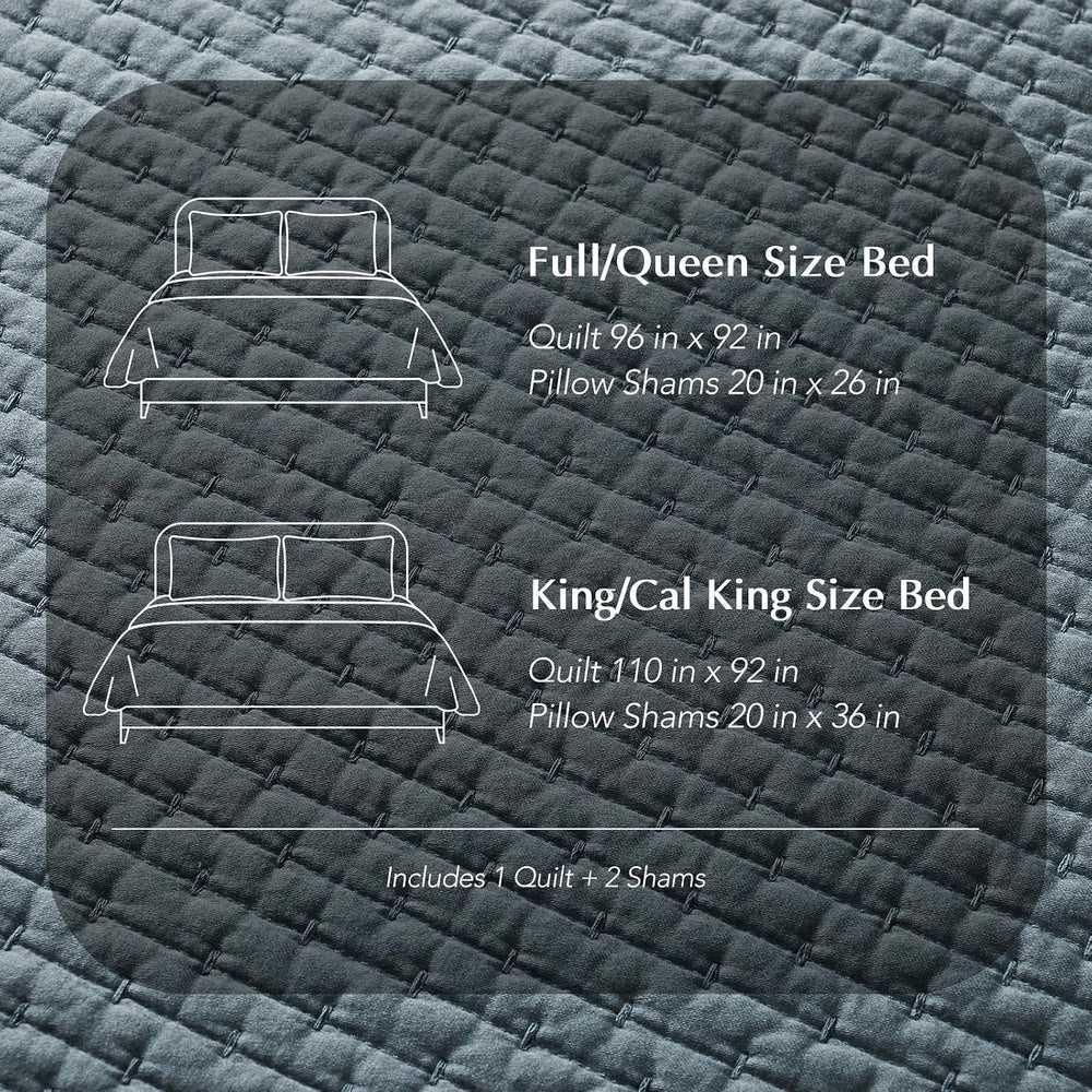 EverGrace Cotton Sateen Pick-Stitch Quilt Set, King Size, Dusk Blue