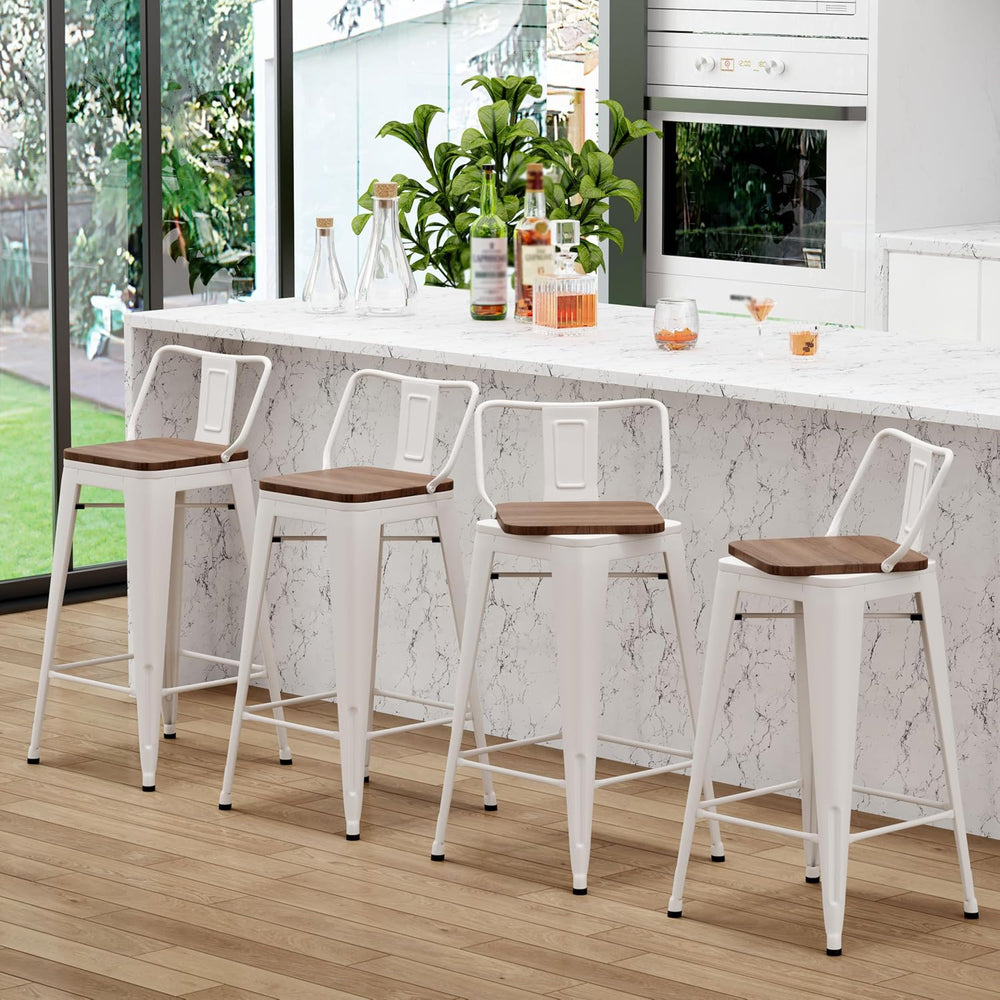 Swivel Bar Stools Set of 4 , 30” Bar Height Industrial Barstools White