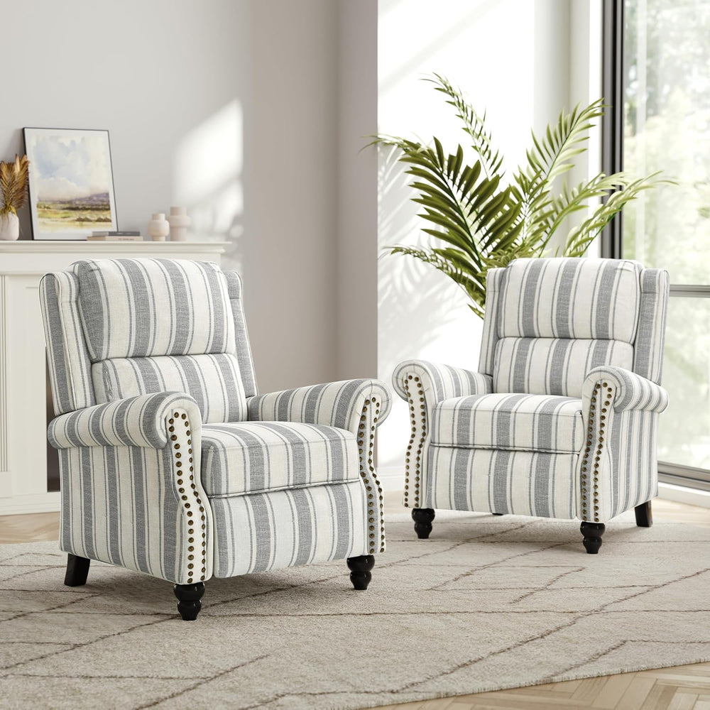Recliner Chair, Modern Pushback Armchair, Stripe Grey, Set of 1
