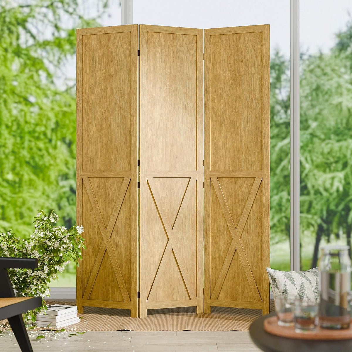Cozy Castle Wood Room Divider, 3 Panel 66.9 Inch Privacy Screen, Folding Wall Divider, Barnwood Room Separator, Freestanding Partition, Temporary Wall for Decorative, Natural