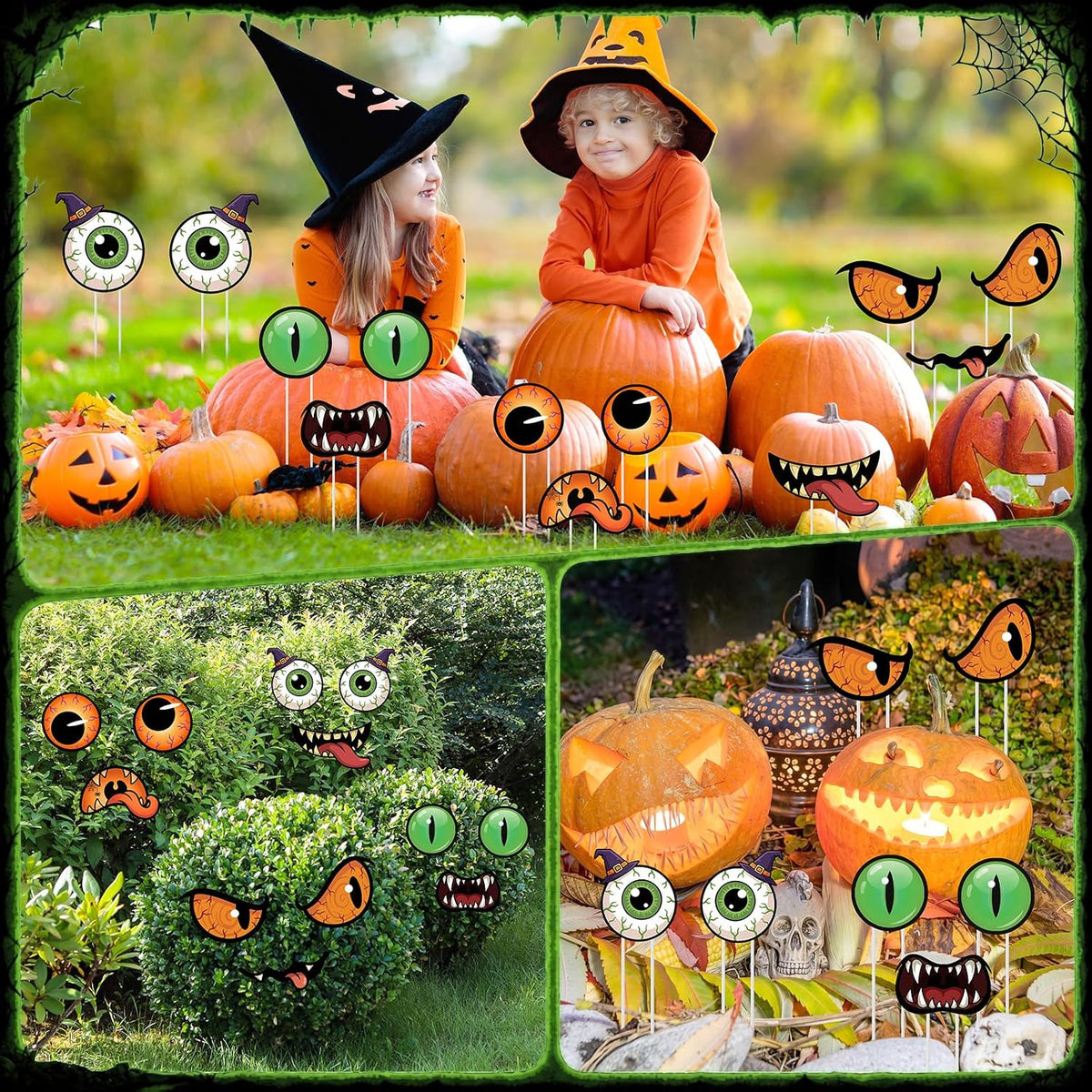 Junkin 12 Pcs Big Halloween Bush Eyes and Mouths, 4 Styles Yard Decorations