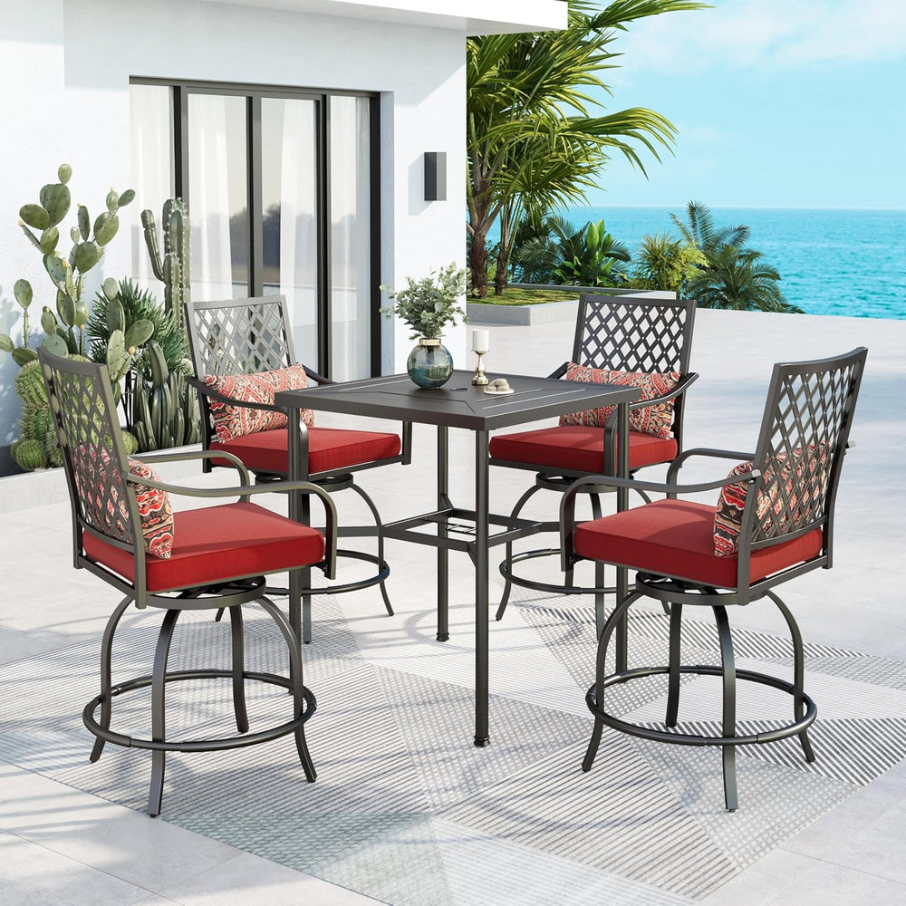 MFSTUDIO 5-Piece Bar Height Patio Table and Chairs, Red