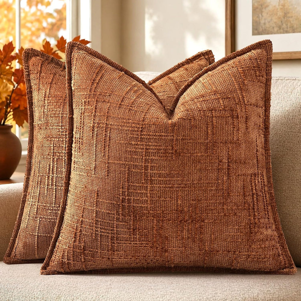 decorUhome Chenille Decorative Throw Pillow Covers 20x20 Set of 2, Rust
