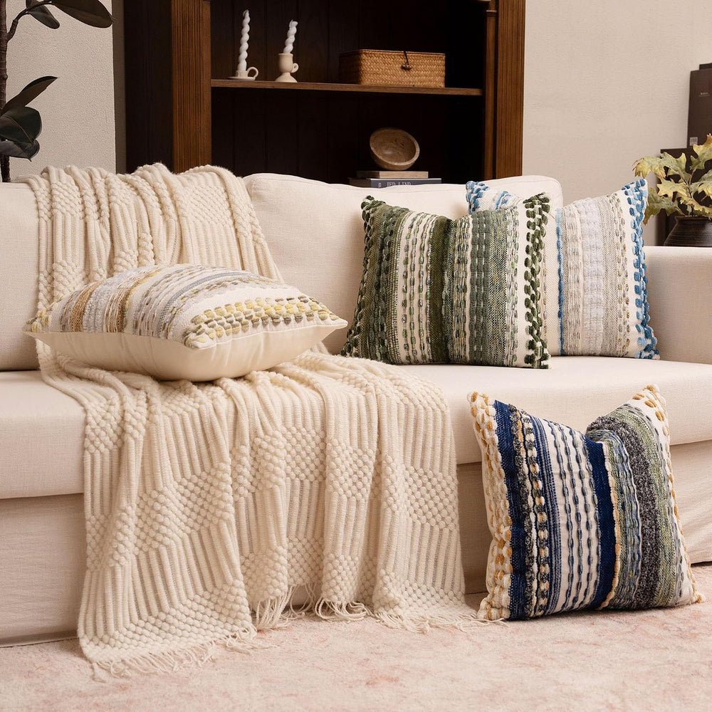 Boho Chenille Tufted Throw Pillow Covers 18x18 Inch Set of 2 Farmhouse Grey B...