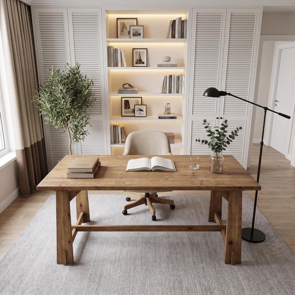 LITTLE TREE 63" Long Large Wood Desks, Farmhouse Office Desk