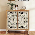 Solid Wood Buffet Cabinet, Accent Cabinet, 2 Carved Doors, White