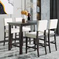 Harper & Bright Designs 5-Piece Counter Height Dining Set, Classic Elegant Table and 4 Chairs in Espresso and Beige