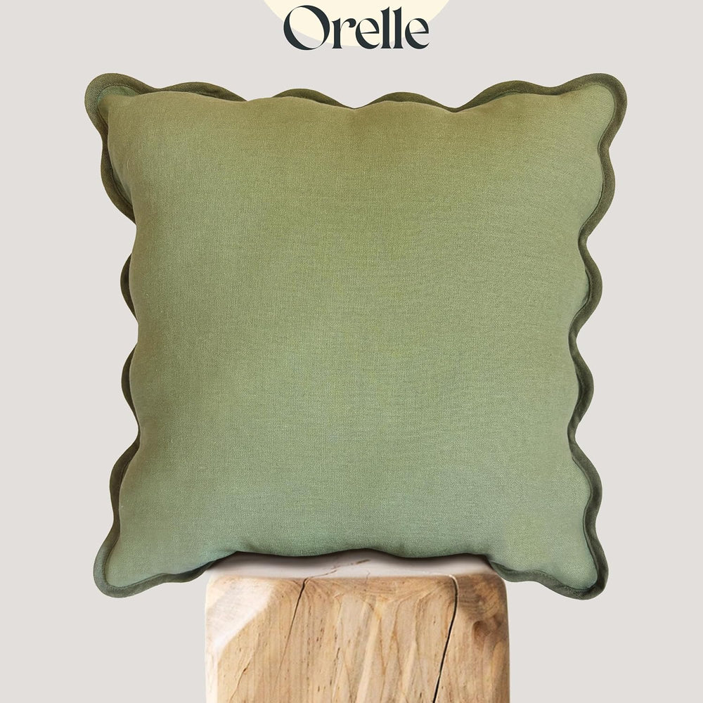 Orelle Scalloped Pillow Covers | Set of 2 | 100% Linen & Cotton | Decorat...