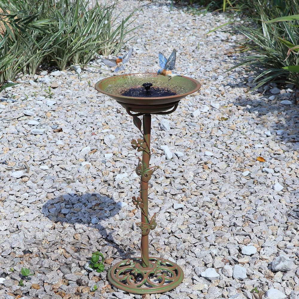 28.5"H Solar Bird Bath for Outside,Cast Iron Bird Bath with Solar Fountain