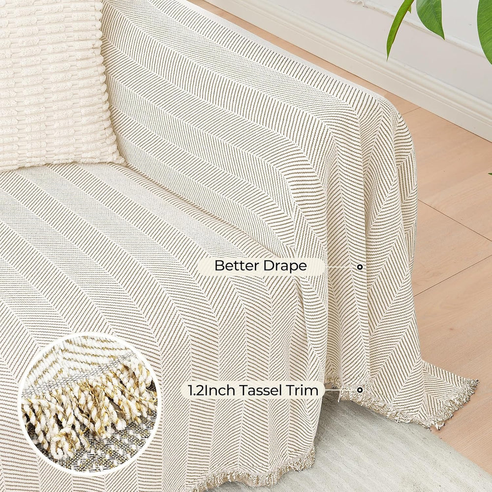 Herringbone L Shaped Couch Cover for Sectional Sofa, 2 Pcs, Almond Cream
