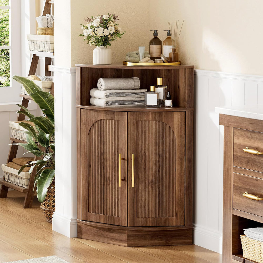 Vabches Corner Storage Cabinet, Corner Bathroom Cabinet with Open Storage