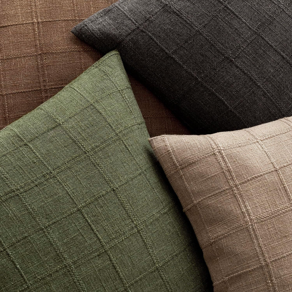 Foindtower Boho Linen Check Decorative Throw Pillow Cover 24×24 Olive Green