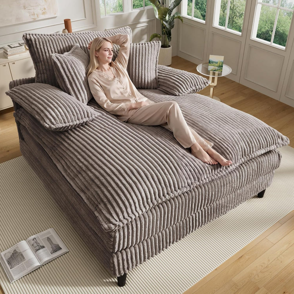 55"W Oversized Chaise Lounge Chair Indoor with Adjustable Backrest,Camel