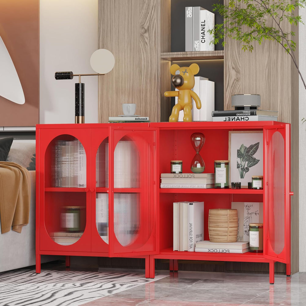 Small 2 Transpanrent Door Metal Storage Side Buffet Cabinet for Room,Entryway...