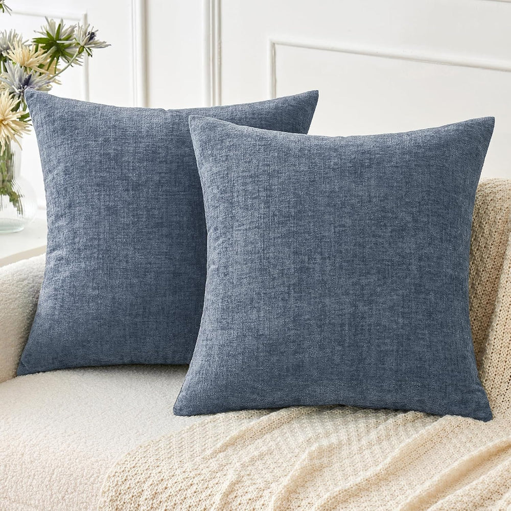 MIULEE Soft Chenille Throw Pillow Covers Dark Grey Blue 20x20 Pack of 2