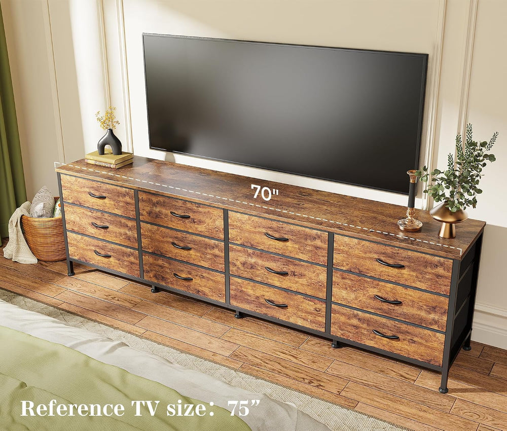 Huuger 70 Inch Dresser for Bedroom, TV Stand for 65, 75, 80 Inch TV, 12 Fabri...