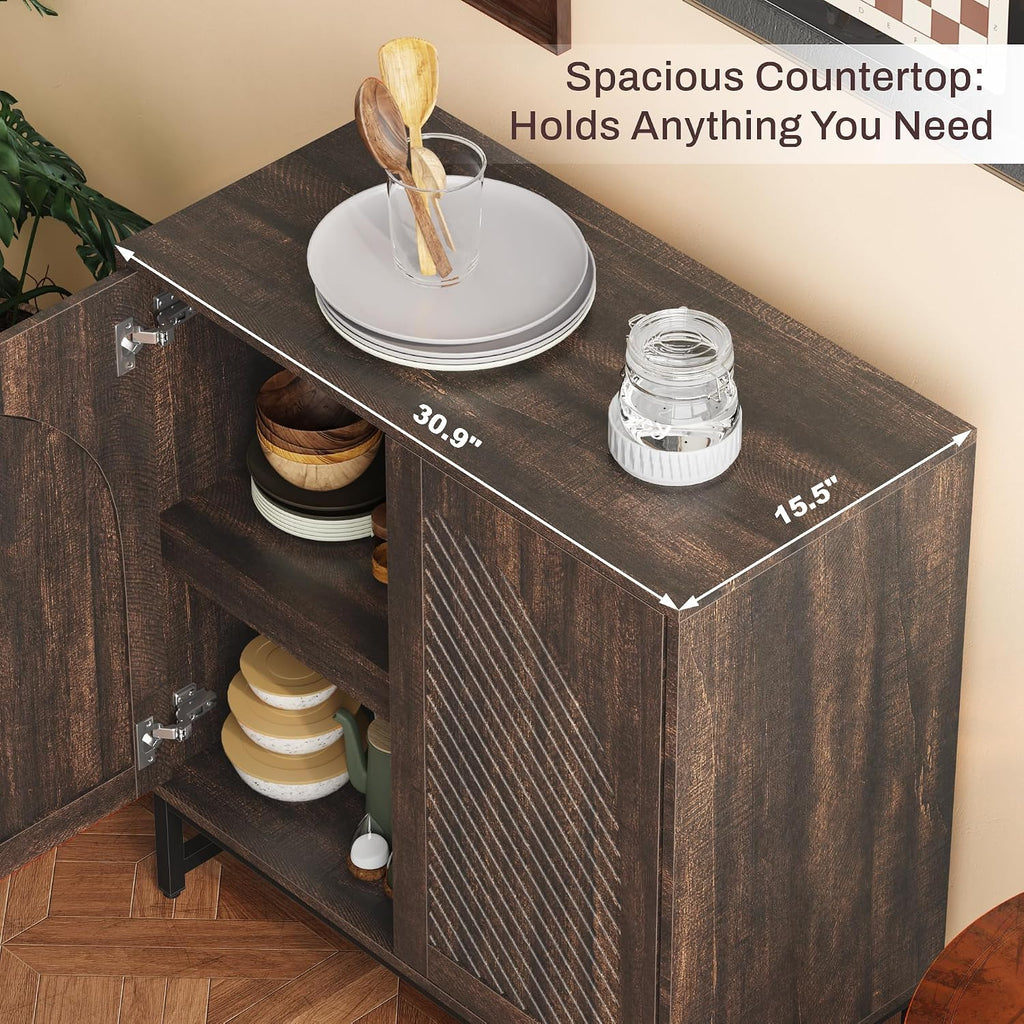 Modern Arched Sideboard Buffet Cabinet with Storage, Walnut