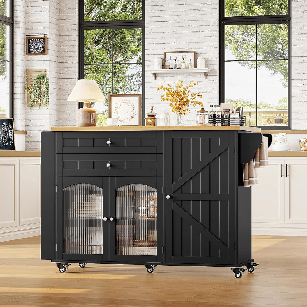 FINETONES 52" Kitchen Island with Storage, Rolling Kitchen Carts on Wheels