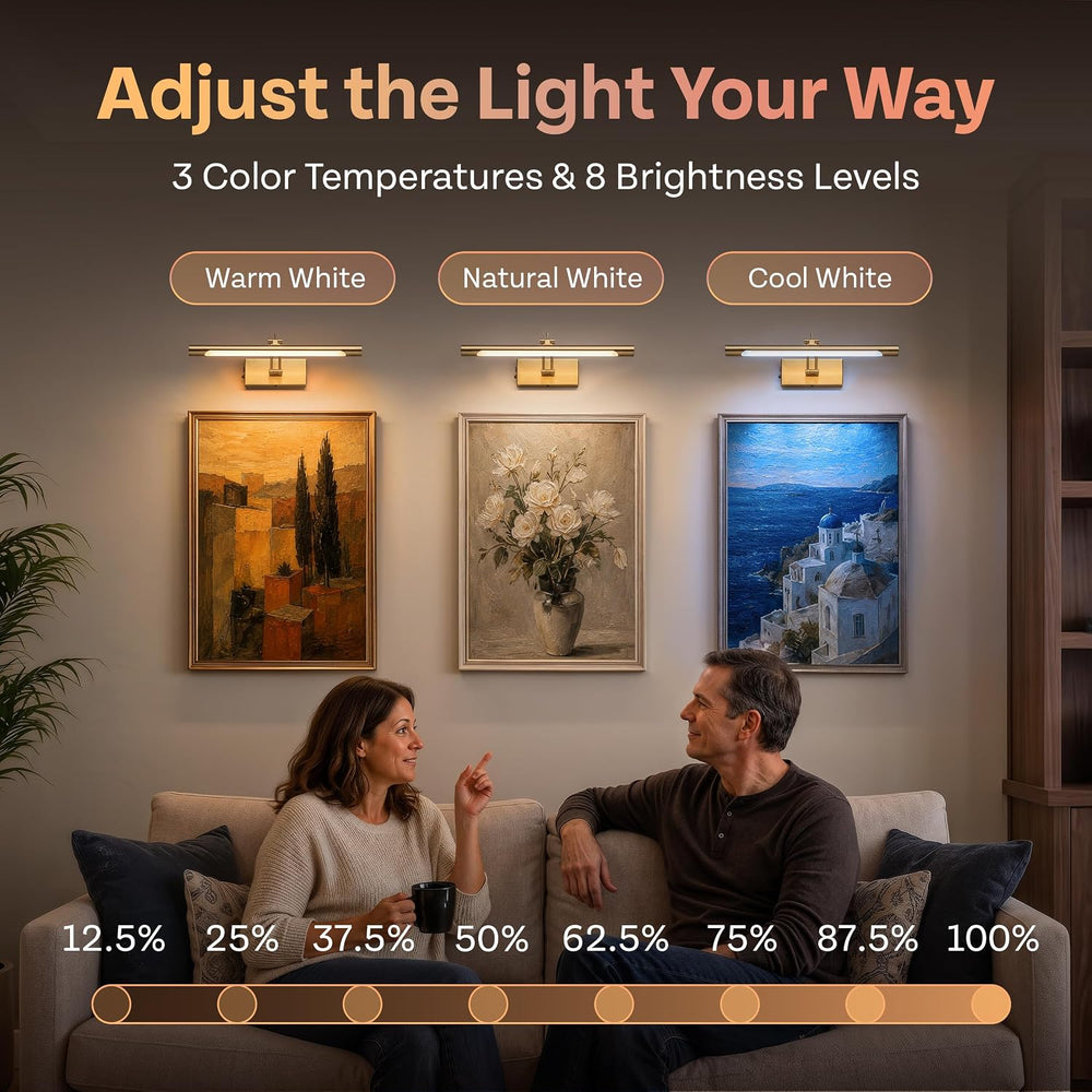 Picture Light for Wall, Rechargeable LED Art Light, Remote, Gold