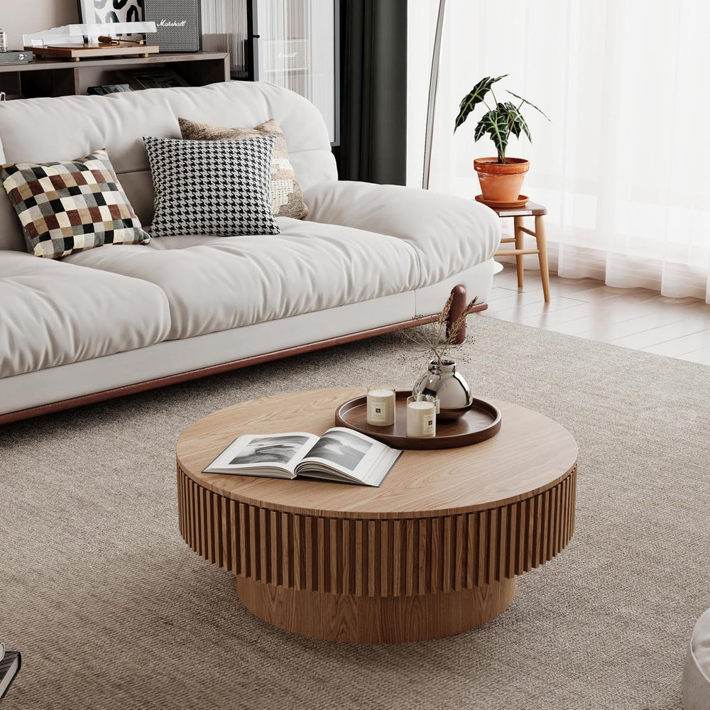 31.5''Round Coffee Table with Storage, Modern Luxury Circle Drum Cent...