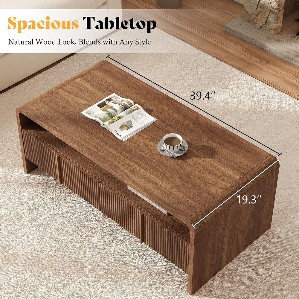 AMERLIFE Fluted Coffee Table with Storage & Rounded Edges