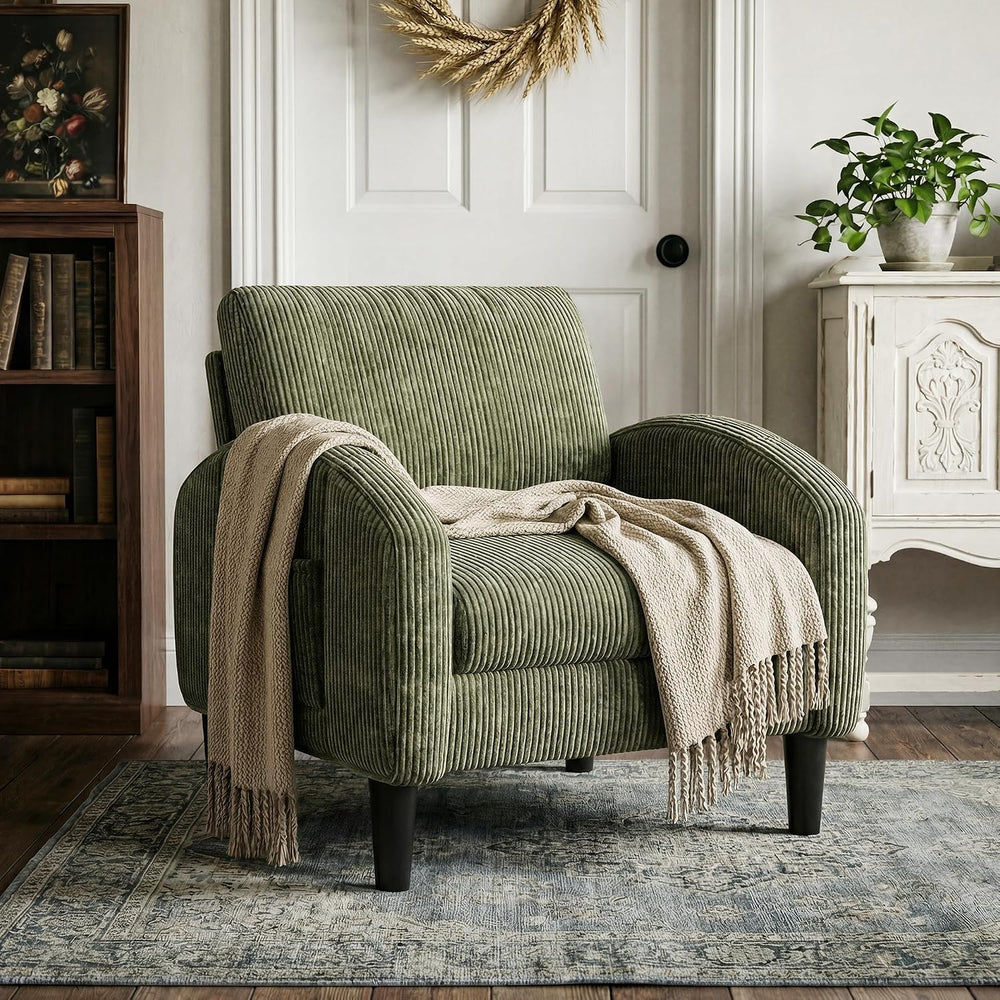 Homkdom Accent Chair with Side Pockets & Ergonomic Backrest,Green