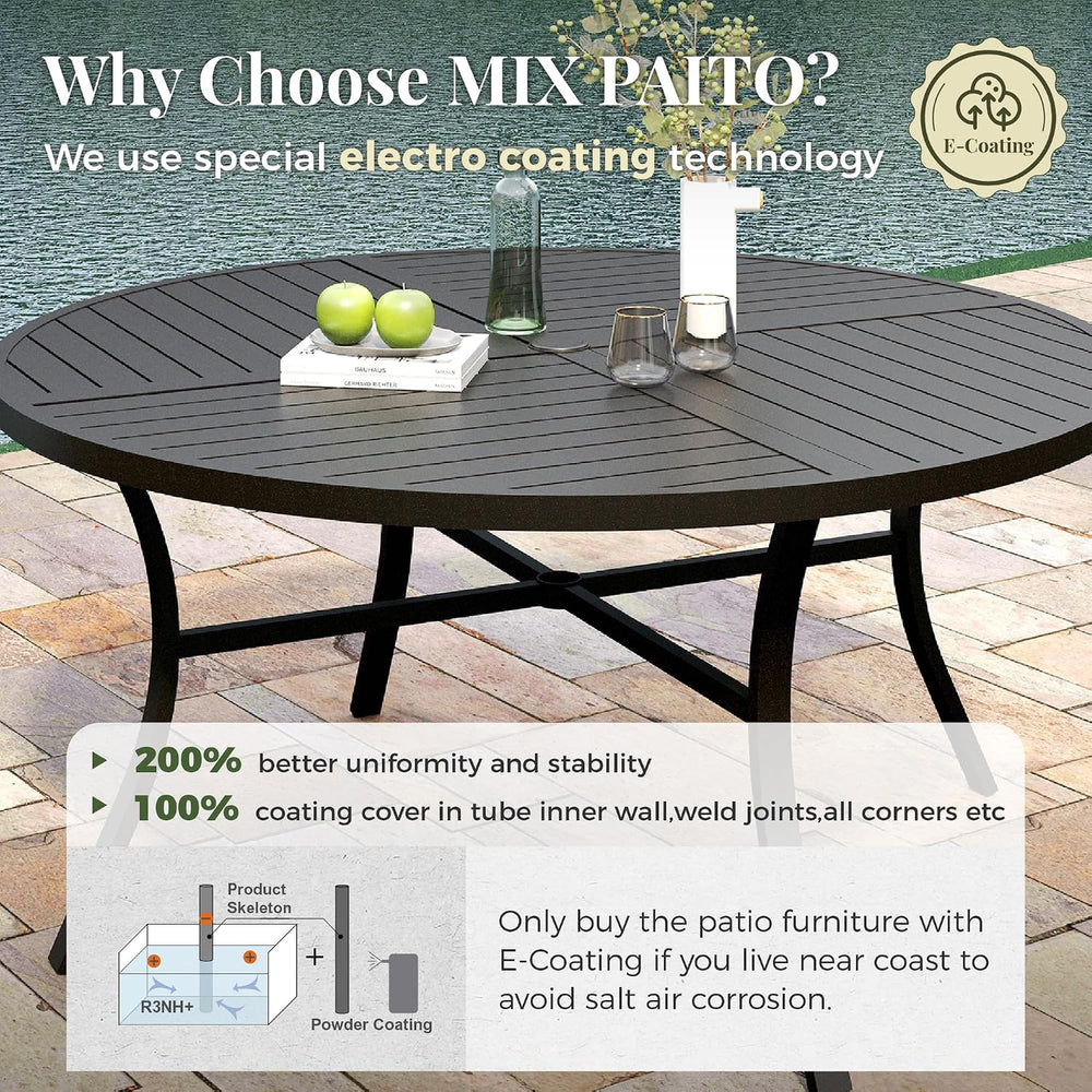 MIXPATIO 7pc Patio Dining Set, 54" Round Metal Table, 6 Textilene Chairs