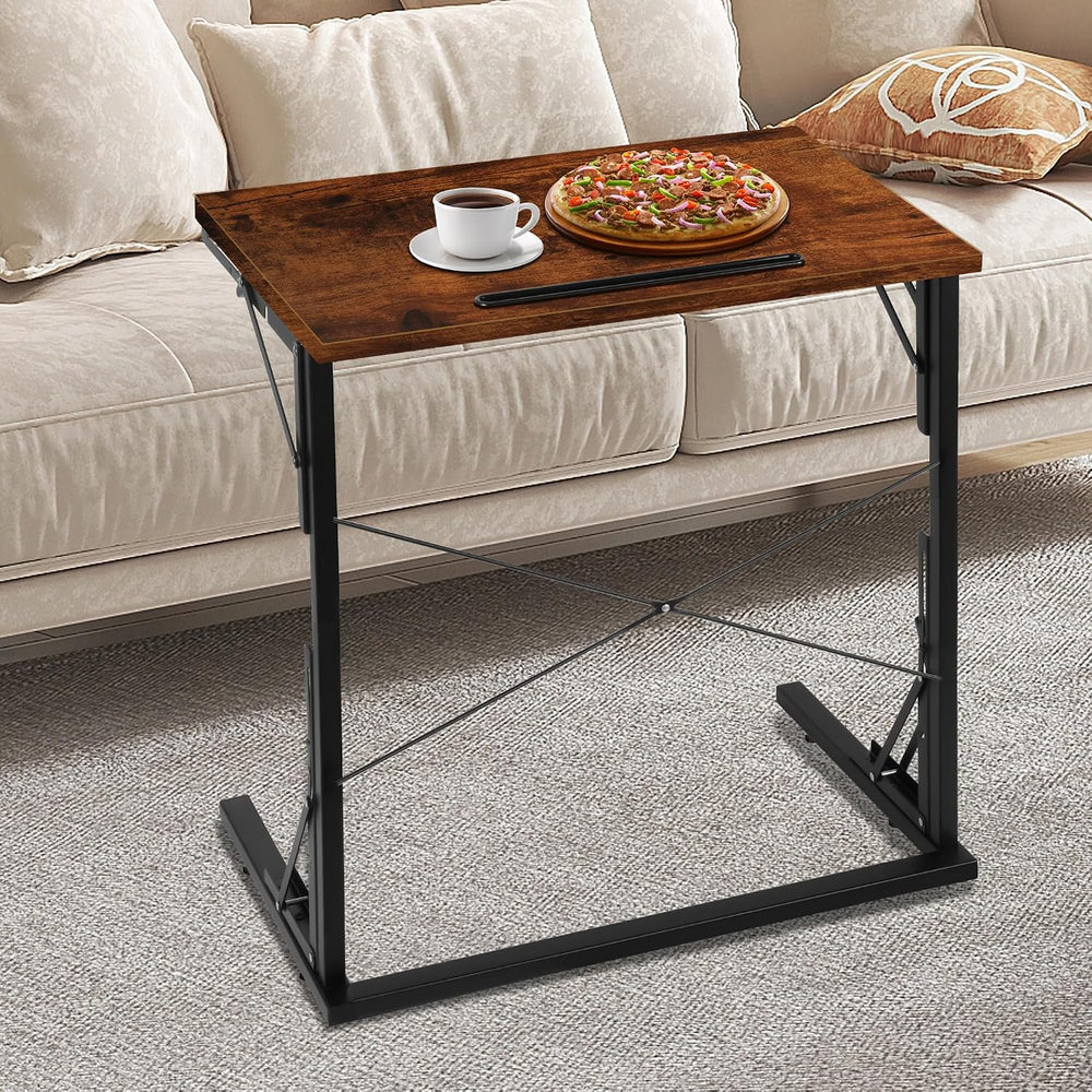24 inch Foldable TV Tray Table, Foldable Portable C-Shaped Sofa end Table, Ov...