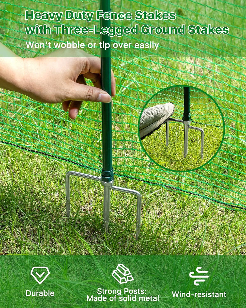 Temporary Fence with Metal Posts, 40" Hx50'L Garden Fence Animal Bar...
