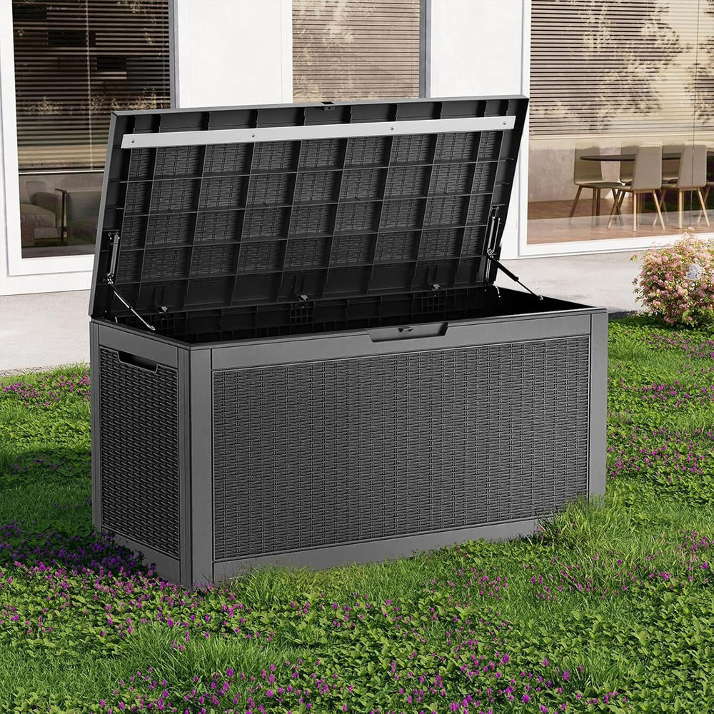 PatioZen 150 Gallon Resin Deck Box, Lockable Patio Outdoor Storage Box for Fu...