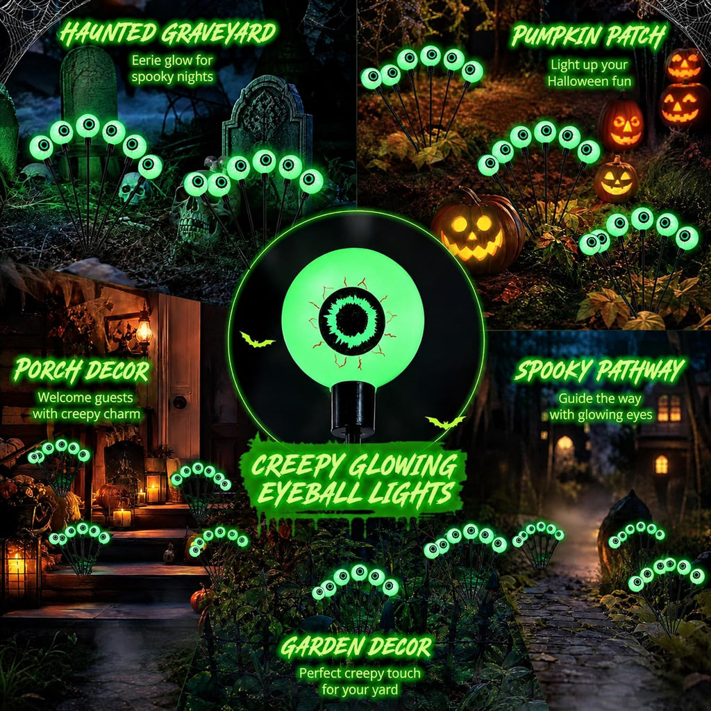 Dazzle Bright Halloween Decorations Outdoor, 6 Pack 36LED Solar Eyeball Pathway Lights, Scary Waterproof Solar Green Firefly Lights for Garden Lawn Yard Decor