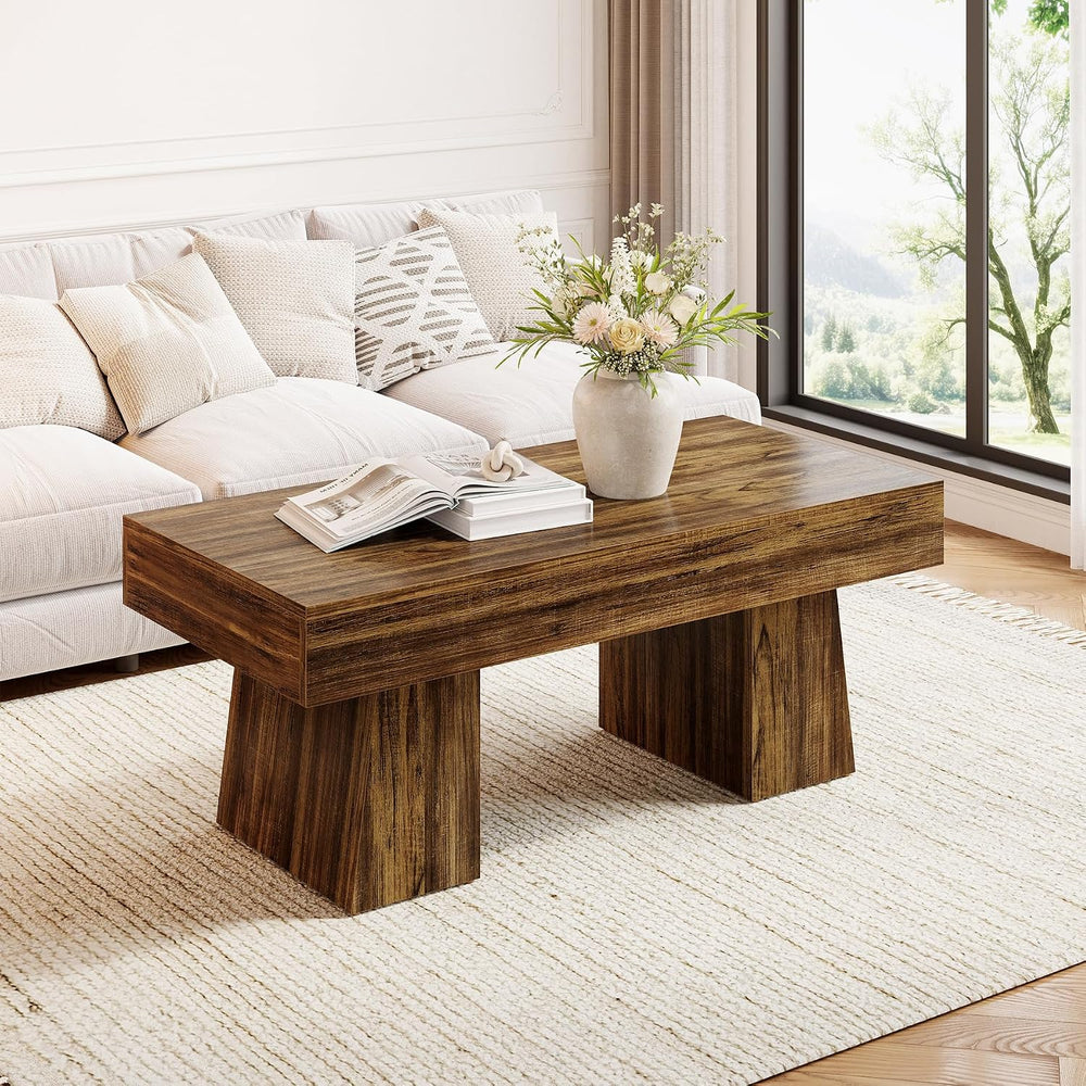 LITTLE TREE Farmhouse Coffee Table, 47 Inches Living Room Table, Rectangular ...