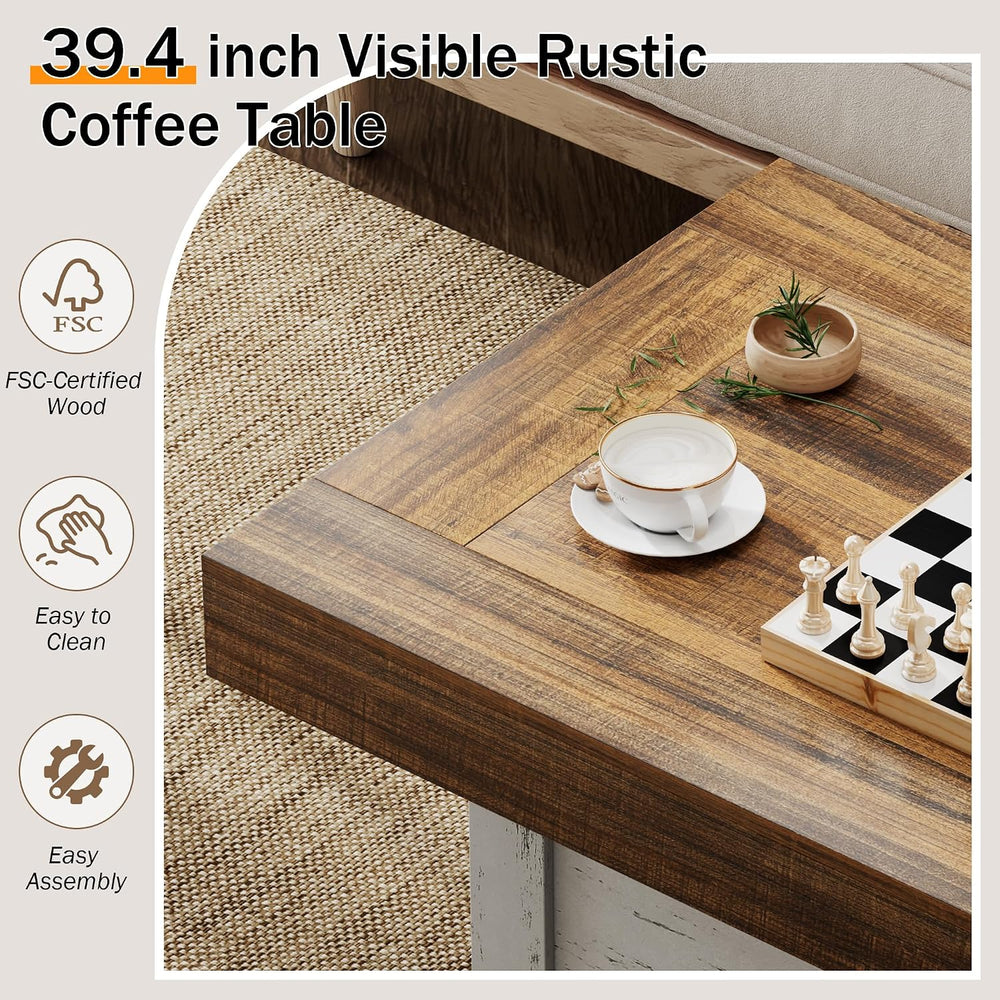 Lareth 39 in Rustic Coffee Table for Living Room with X-Design, Rectangle