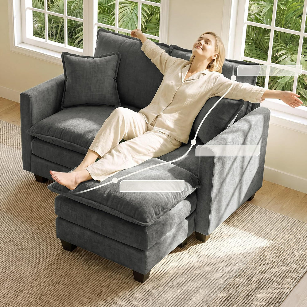 52" Loveseat Sofa, L-Shaped Cloud Love Seat Couches with Ottoman