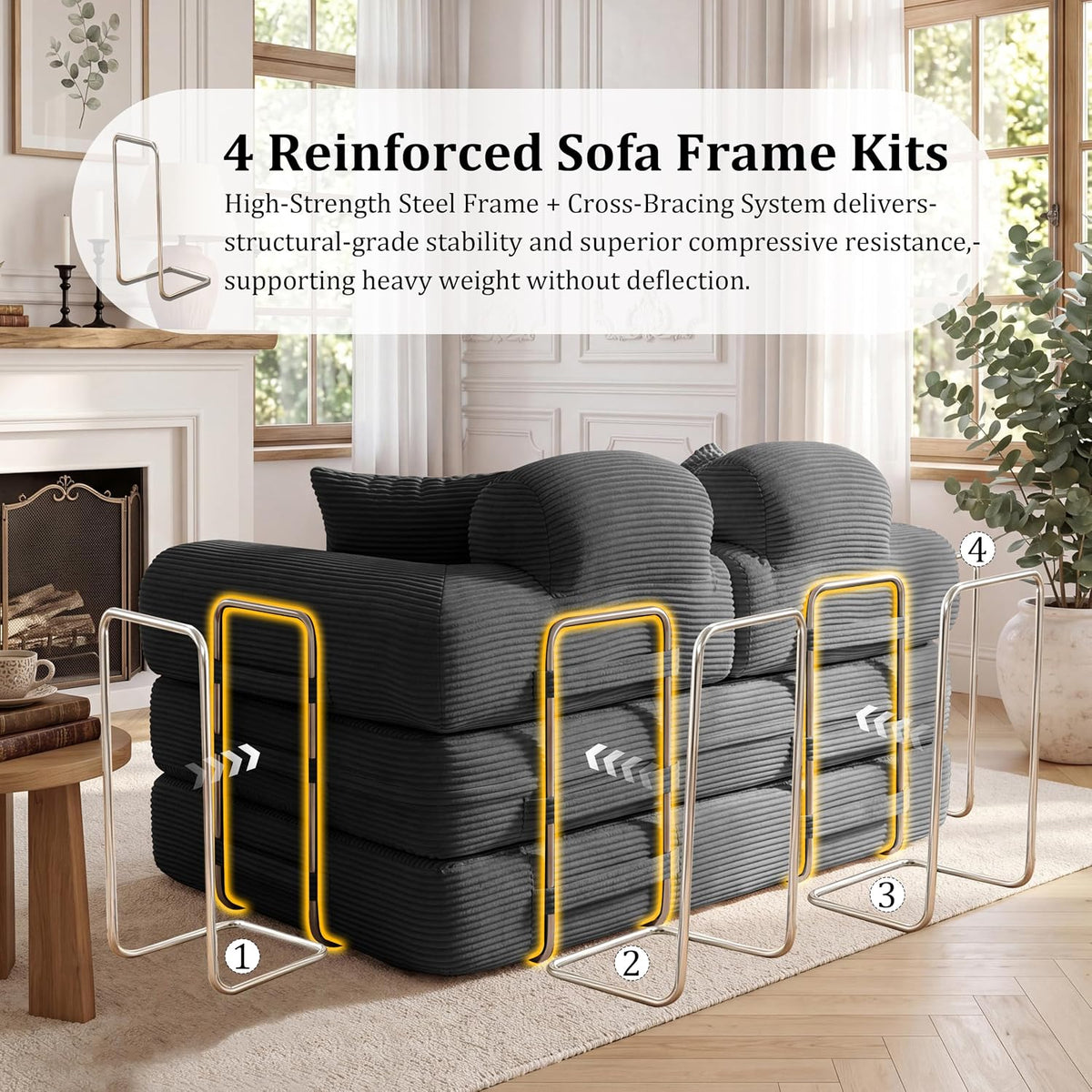 Convertible Sofa Bed with High Backrest Headrest Loveseat Sleeper Folding Couch Bed with 4 Pillows Futon Couch for Bedroom,Apartment Living Room, No Assembly (Pink, 59.0” Hight Backrest Sofa)