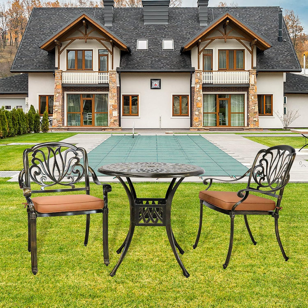vivijason 3-piece patio furniture dining set, all-weather cast on a desk or shelf