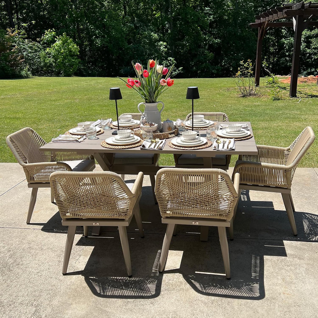 PURPLE LEAF Outdoor Dining Set 7 Pieces Durable Woven PE Rattan Aluminum