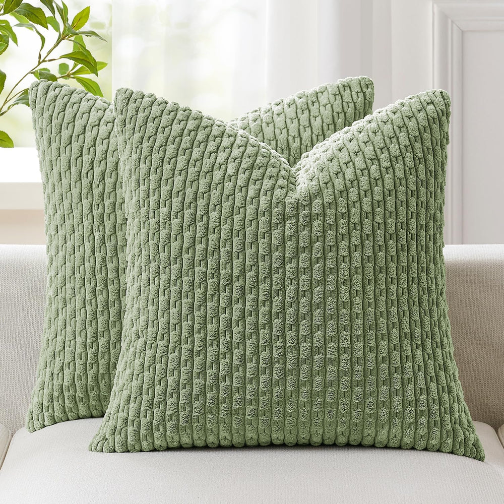 Kevin Textile Soft Corduroy 28x28 Inch Pillow Covers 2 Pack, Sage Green