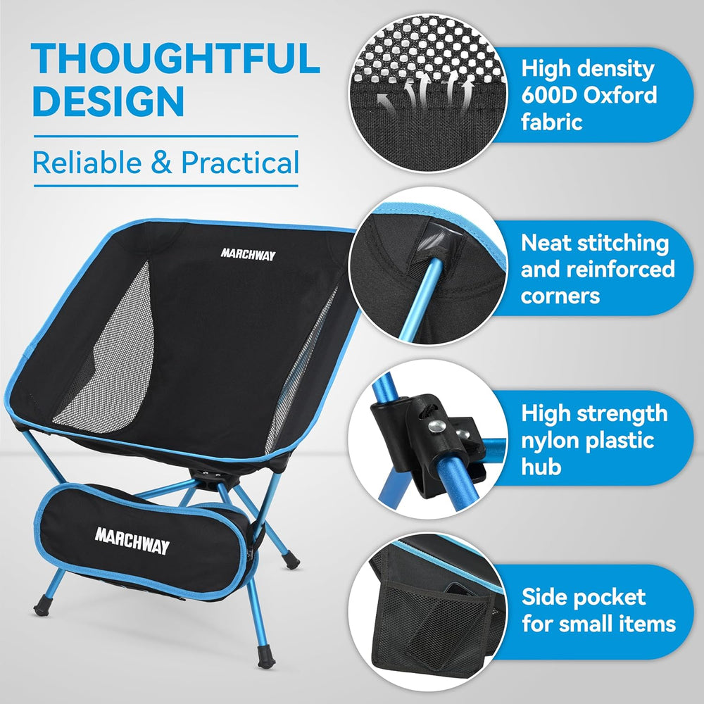 MARCHWAY Lightweight Folding Camping Chair, Compact Stable, Holds 330 lbs