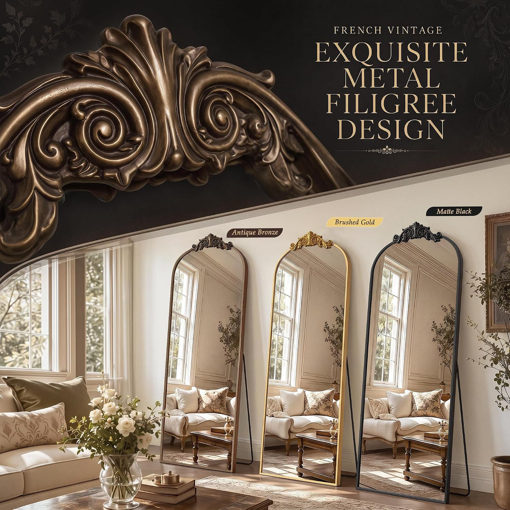 Antok Arched Full Length Mirror, 71"x28" Floor Mirror with Carved, ...