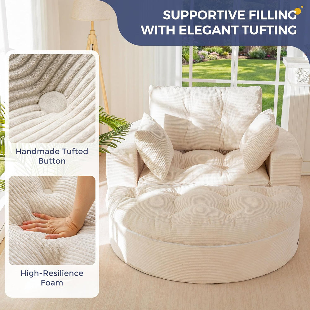 MAXYOYO Oversized Round Chaise Lounge Sofa, Boneless Chair with Ottoman